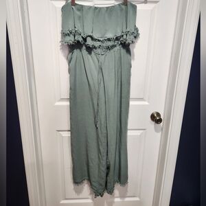 Gilli Green Strapless Jumpsuit with Fringe NWT